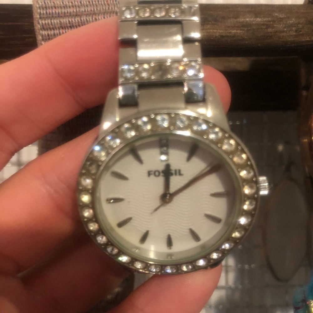 Silver fossil watch